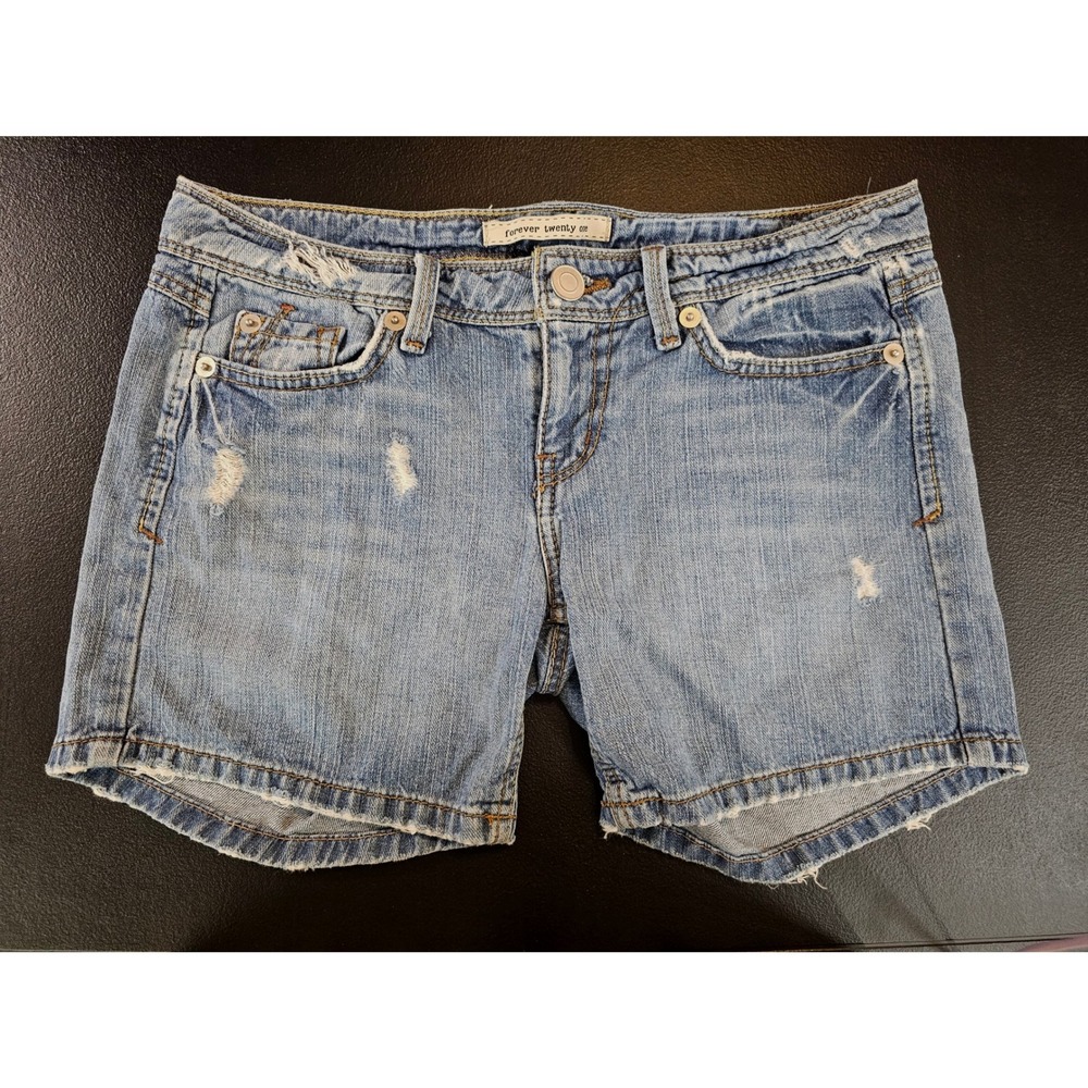 Forever‎ 21 Light Wash Denim Mom Shorts Women 26 Lake Distressed Low Rise #727
